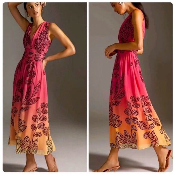 ANTHROPOLOGIE Verb By Pallavi Singhee V-Neck Ombre Maxi Dress, X-Large - Picture 1 of 16